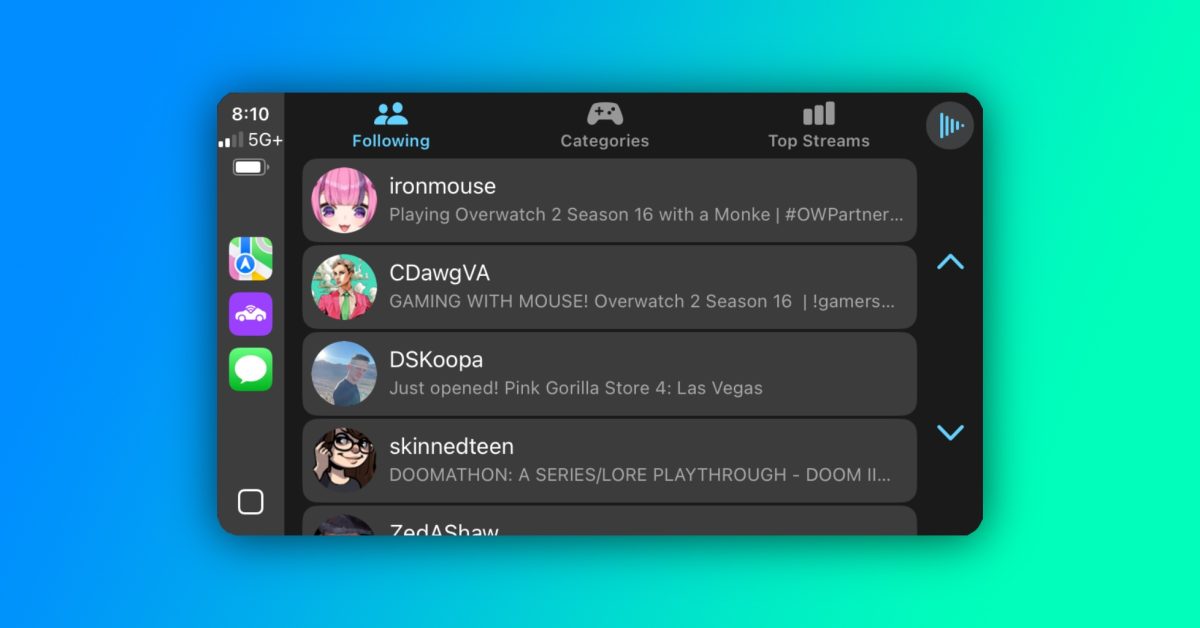 Прожектор независимых приложений: "CarStream" предоставляет потоки Twitch без отвлекающих факторов для CarPlay Добро пожаловать в Indie App Spotlight